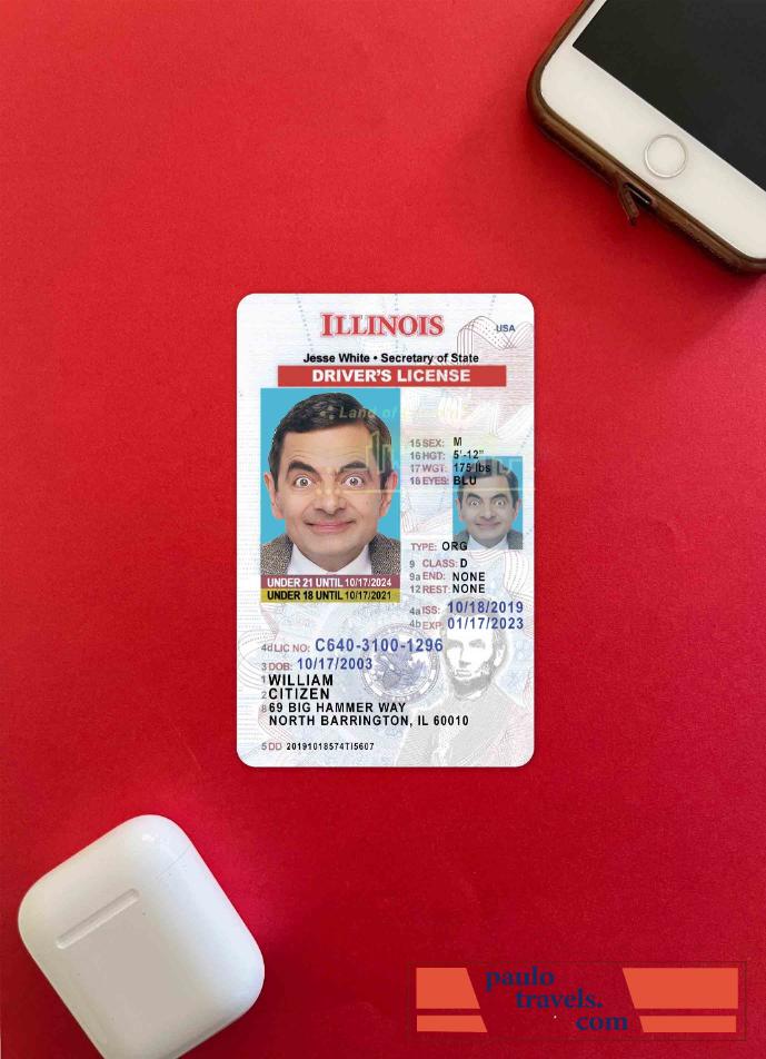 USA Illinois driving license under 21 photolook FRONT PSD template
